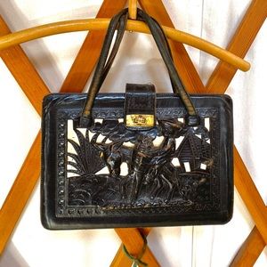 Vintage leather handmade purse Mayan calendar hand stamped coffee farmer antique